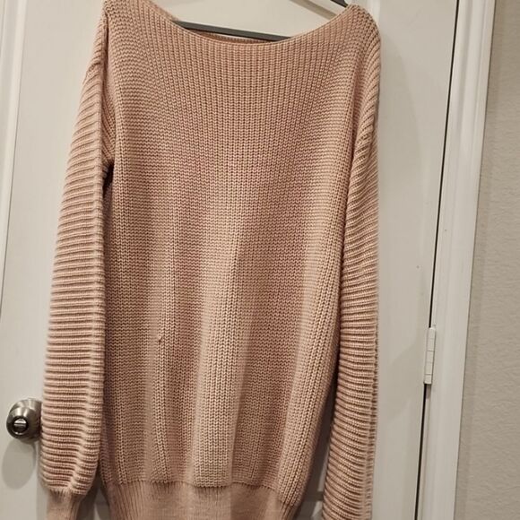 So Chic Off-The-Shoulder Sexy Sweater Dress- Blush - Picture 3 of 4